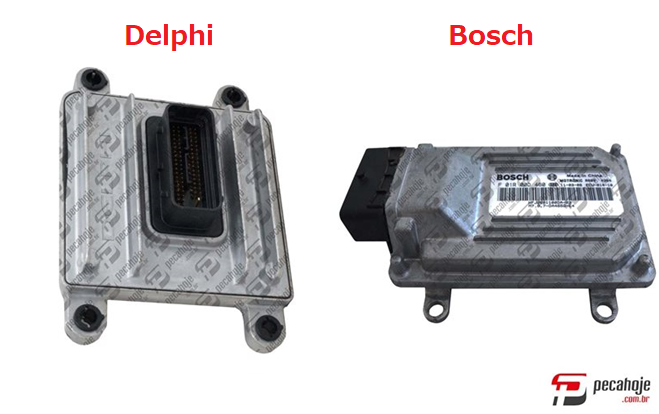 Os conectores dos módulos Bosch e Delphi.