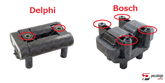 Duas imagem com destaque nas fixações de Bosch e Delphi.